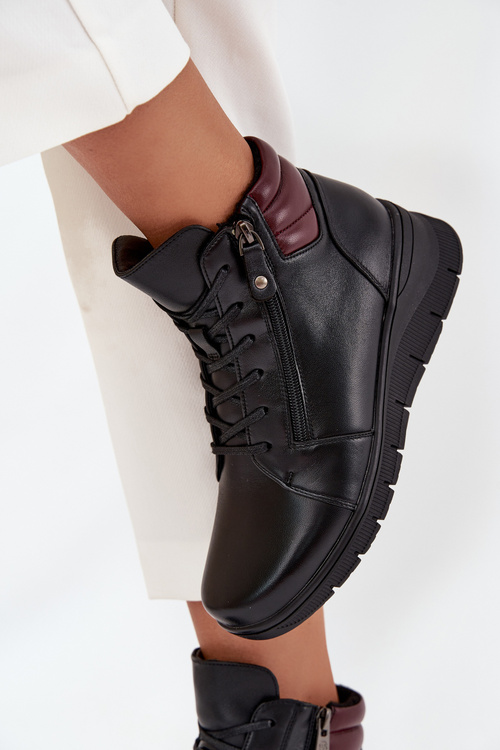 Kožené dámske platformové čižmy s izoláciou Vinceza 39963 Čierne