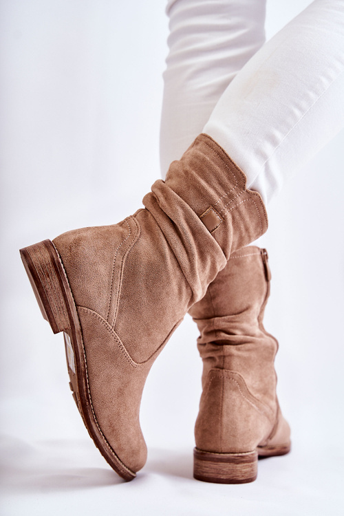 Dámské mačkané semišové boty Béžove Joanne