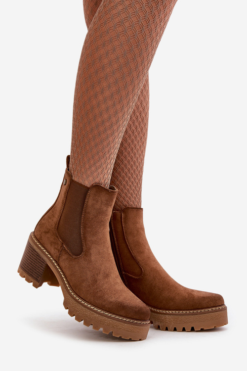 Dámske Zateplené Čižmy Na Opätku Eko Semišové Hnedé Irissinae