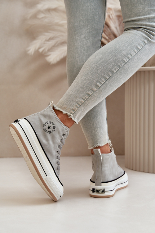 Zateplené dámské tenisky na platformě z eko kůže Big Star OO274070 šedé