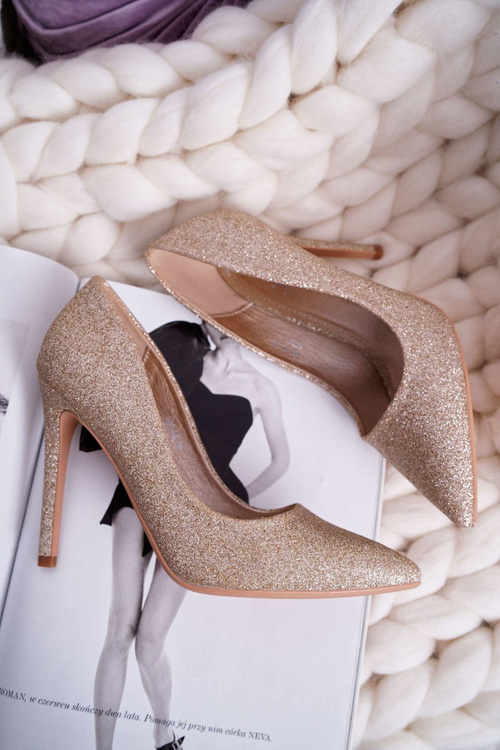 Dámské lodičky na jehlovém podpatku s brokátem Zlaté Vivien