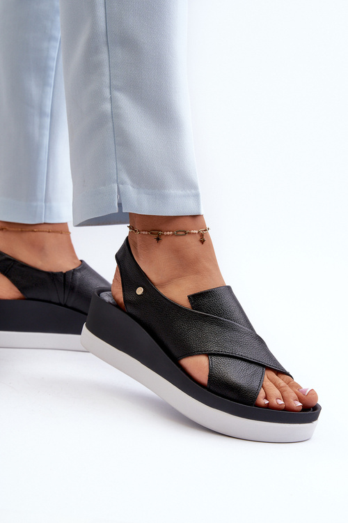 Zazoo 40256 Kožené sandále na platforme čierne