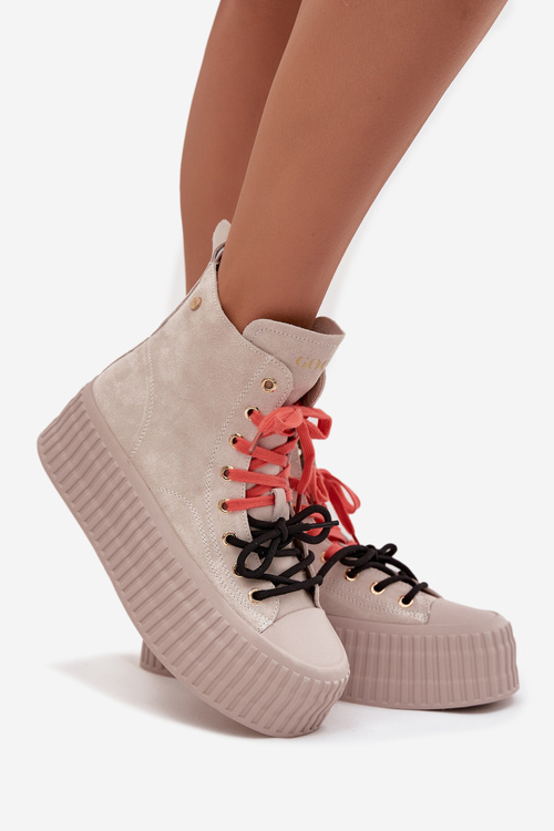 Semišové zateplené dámské tenisky na robustní platformě GOE SS2N4047 béžové