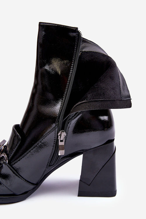 Kožené topánky na masívnom päte s ozdobou S. Barski MR870-99 čierna