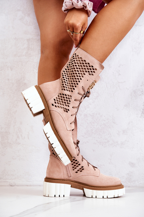 Pracovníci kože vysoké topánky Nicole Pink 2706