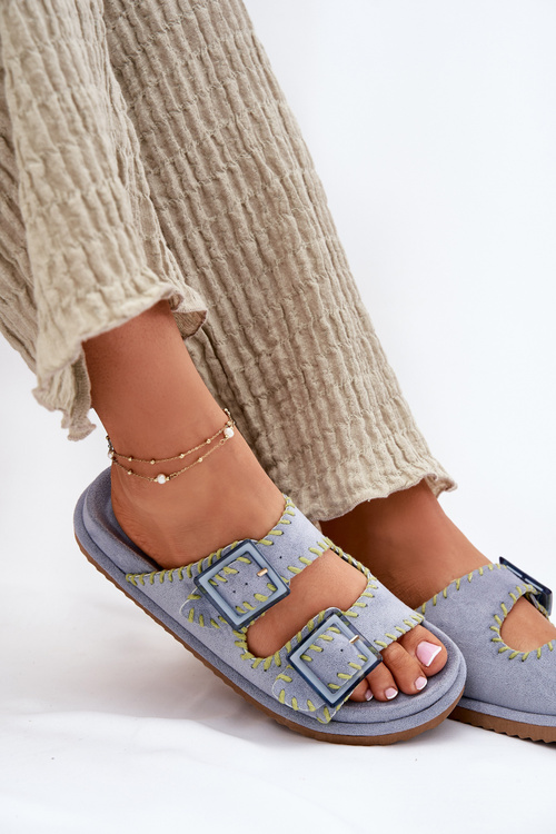 Dámské Pantofle S Sponami A Ozdobným Obšitím Modré Visley