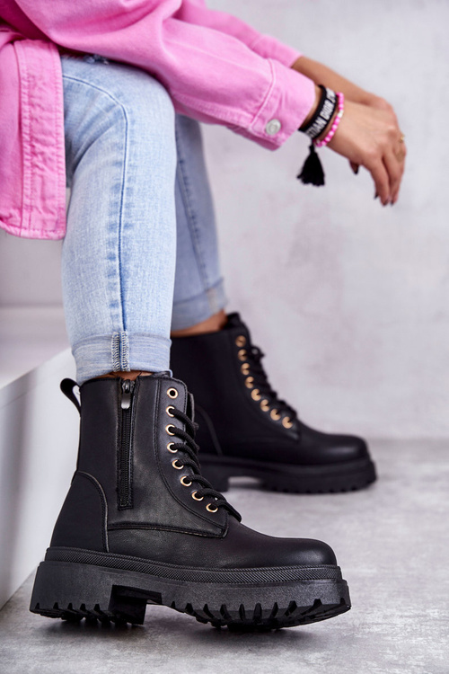 Dámské zateplené kožené kozačky světle Černé Dorchen