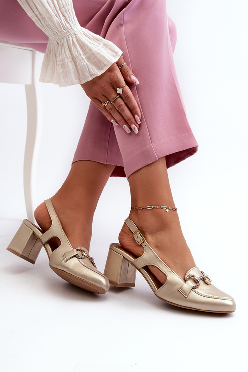 Kožené sandále na opätku Maciejka 06419-25 Zlaté