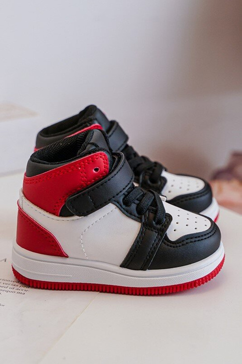 Vysoké detské športové topánky biele a červené teredite