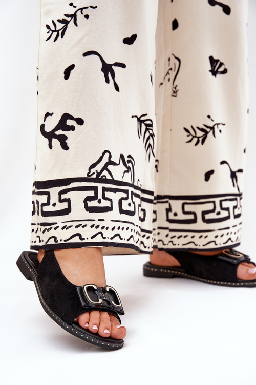 Ploché Sandále S Dekoráciou Eko Semiš Čierne Lilria