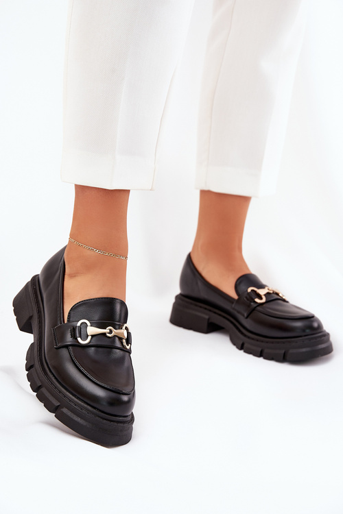 Dámske Mokasíny So Zlatým Detailom Eko Koža Čierne Gemitha