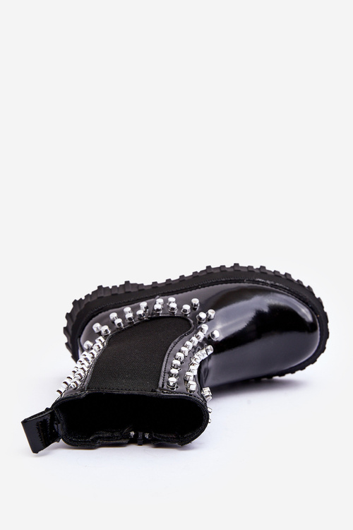 Maľované topánky dievčat Jodhpur topánky zdobené čiernymi kamienkami Adelie