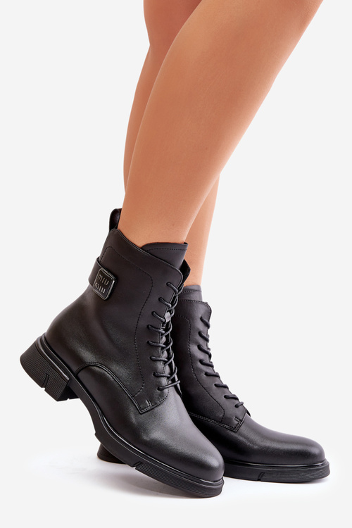 Zateplené dámské boty worker přírodní kůže černé Vinceza 66688