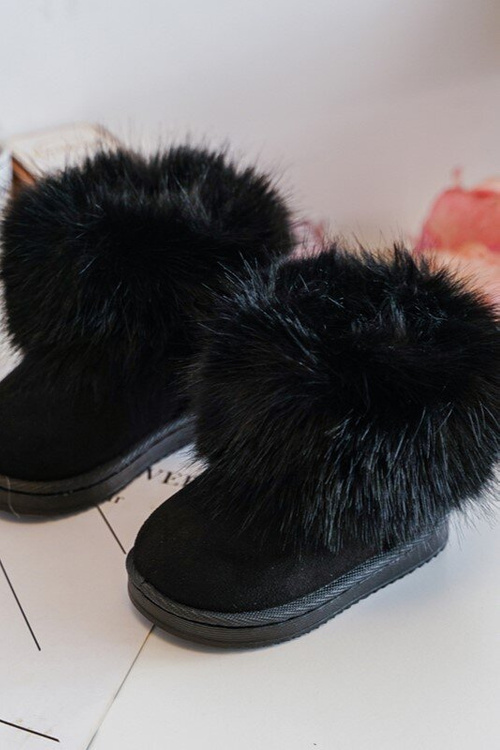 Dětské zateplené boty sněhové s kožešinou černé Nohie