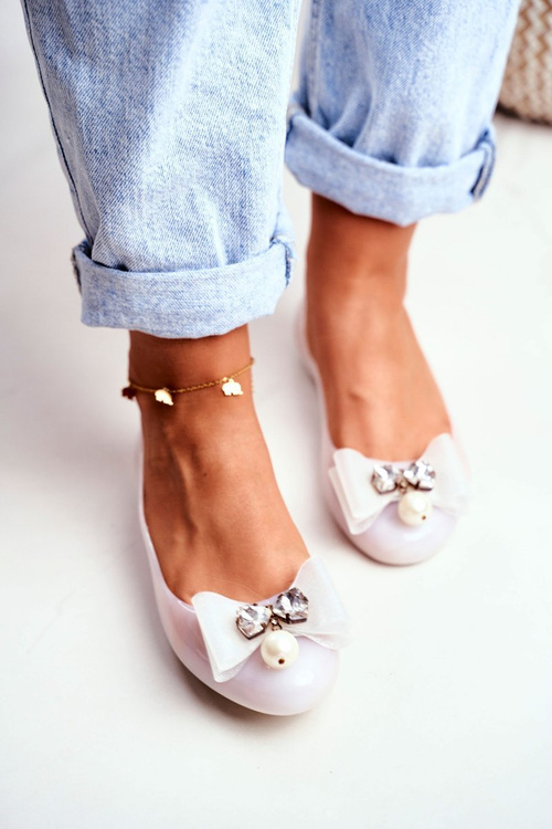 Gumové baleríny biele meliski mašle perl millie