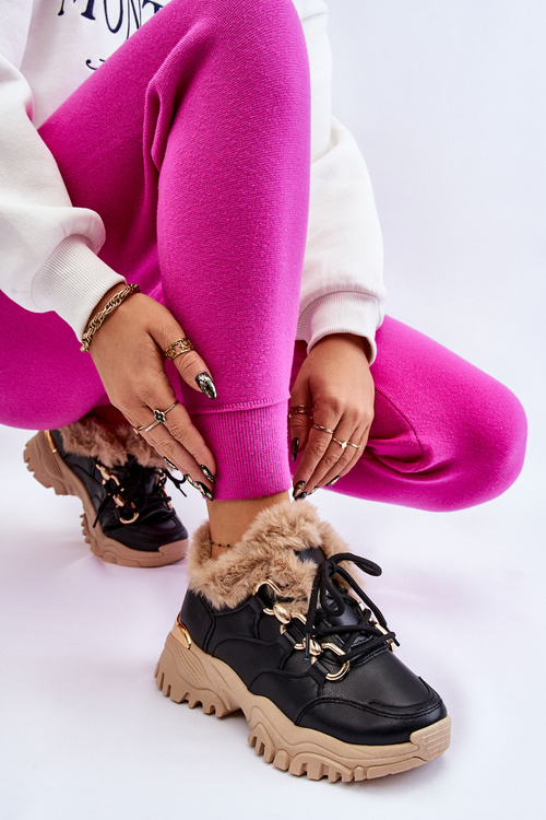 Dámské zateplené sportovní boty Šněrovací Černá a béžová Kerberos