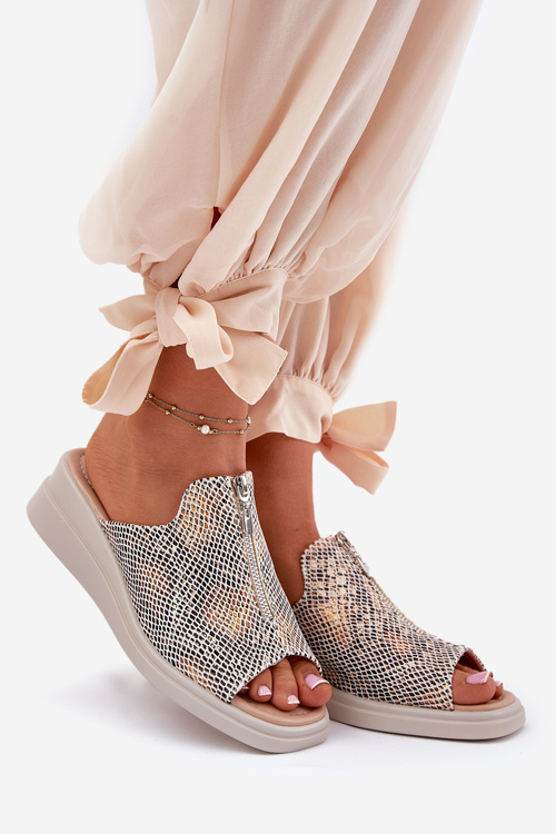 Dámske Sandále Na Klíne S Zipsom Zvierací Vzor Béžové Irriva