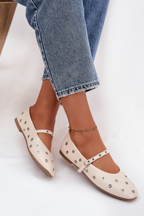 Dámske baleríny s remienkom a sponou béžové Janelor