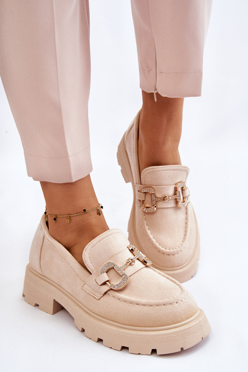 Dámske semišové topánky na platforme s dekoráciou béžová deira