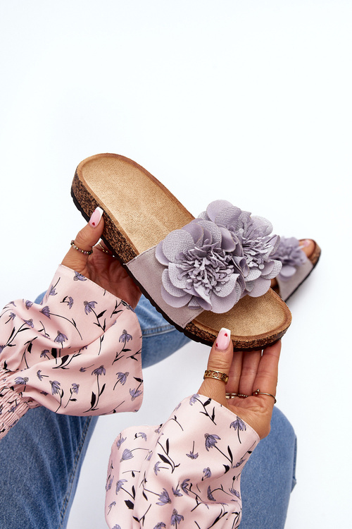 Dámské žabky s květinami šedé Lulania