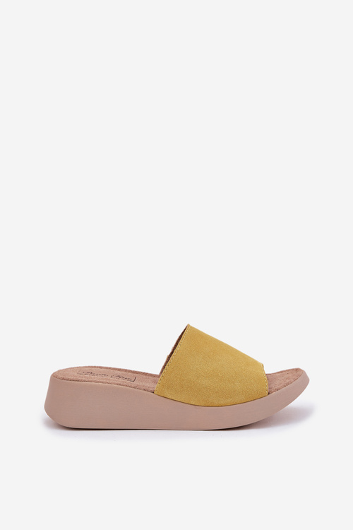 Dámske Zamszové Sandále Na Klíne Panto Fino Žlté RR267038