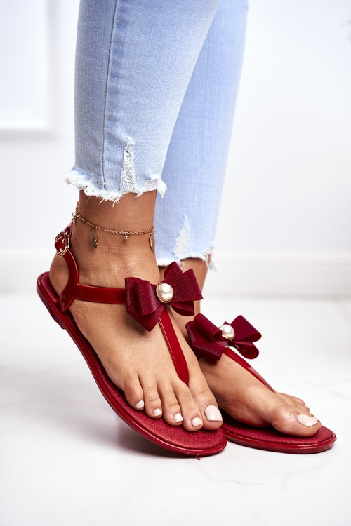 Červené dámske gumové sandále flip -flops bows etta
