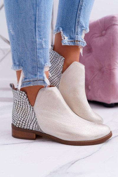 Dámské Kotníkové Ploché Boty Jarní Kožené Zlaté Madness