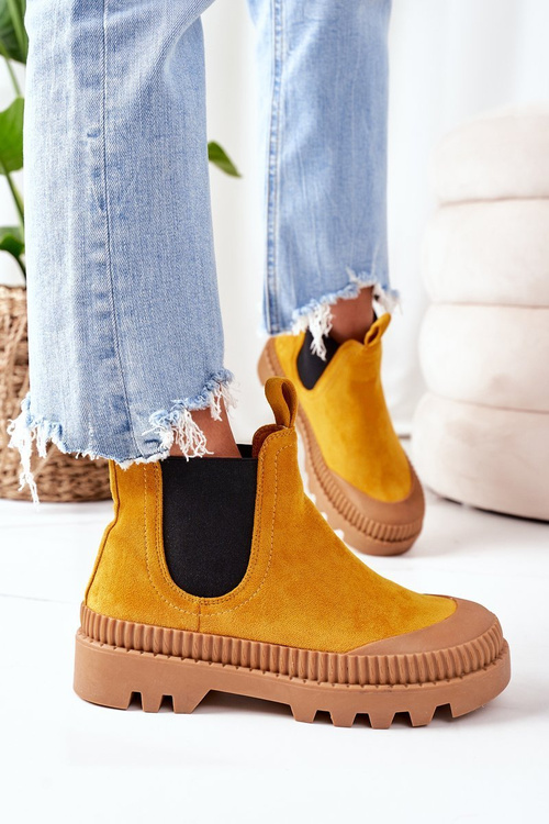 Suede Workers na žltej platforme Come With Me Platform