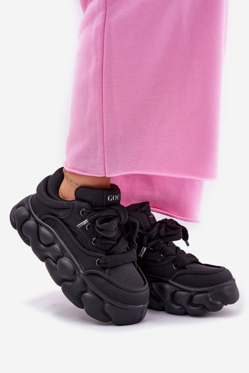 Dámske Kožené Tenisky Na Masívnej Platforme GOE RR2N4044 Čierne