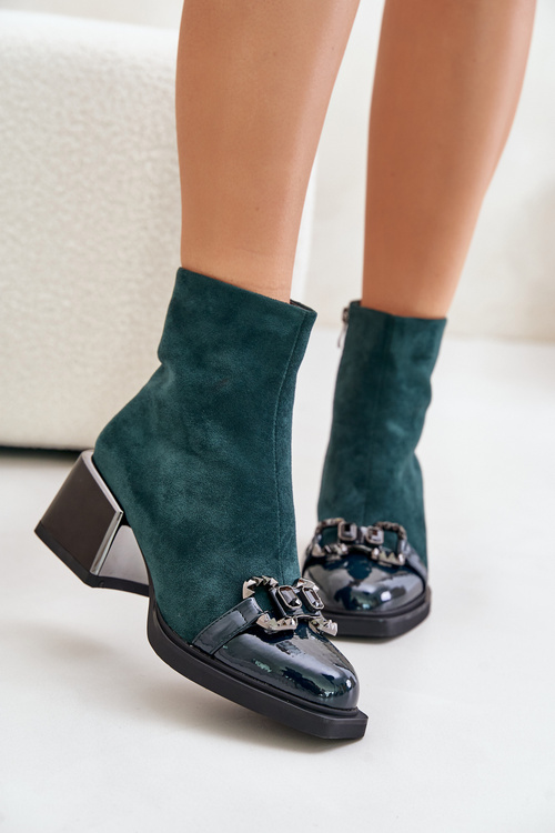 Elegantní dámské boty na podpatku s ozdobou tmavě zelené MR880-127