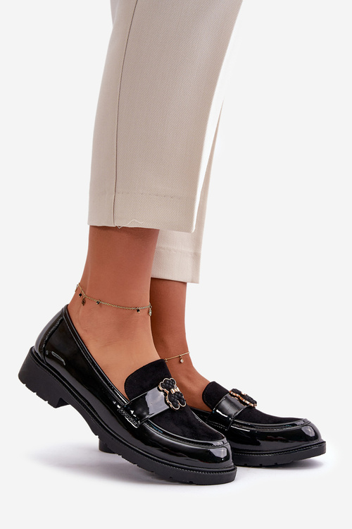 Lakované Dámske Mokasíny S Medvedíkom Čierne S.Barski HY42-339A