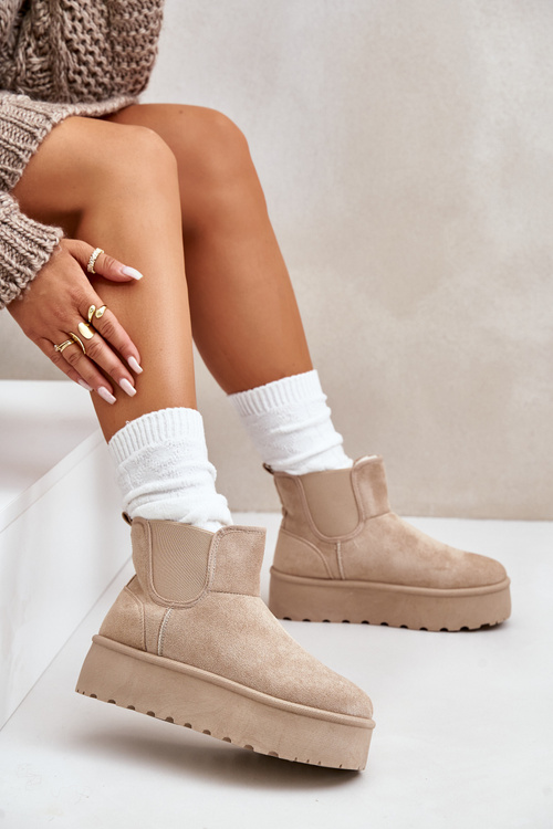 Dámské Sněhule Na Platformě S Elastickými Vložkami Světle Béžové Rialine