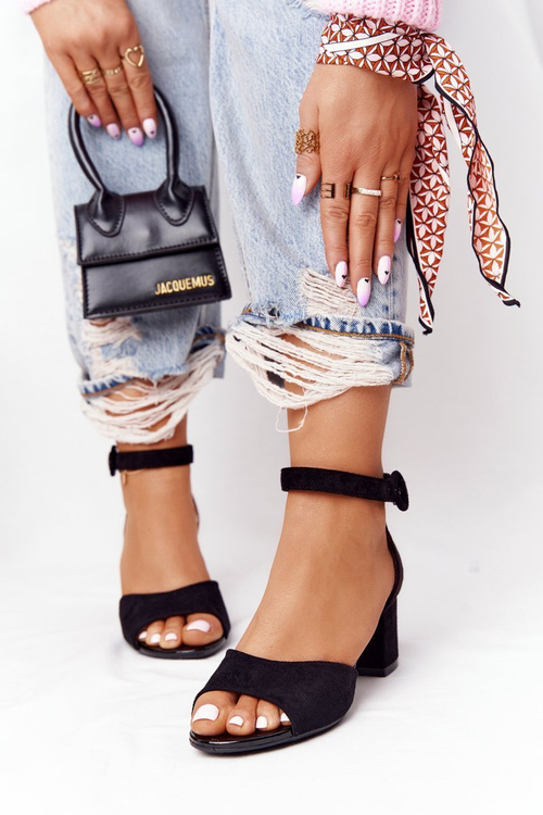 Semišové Sandály Na Vysokém Podpatku Vinceza 23-20100 Černé