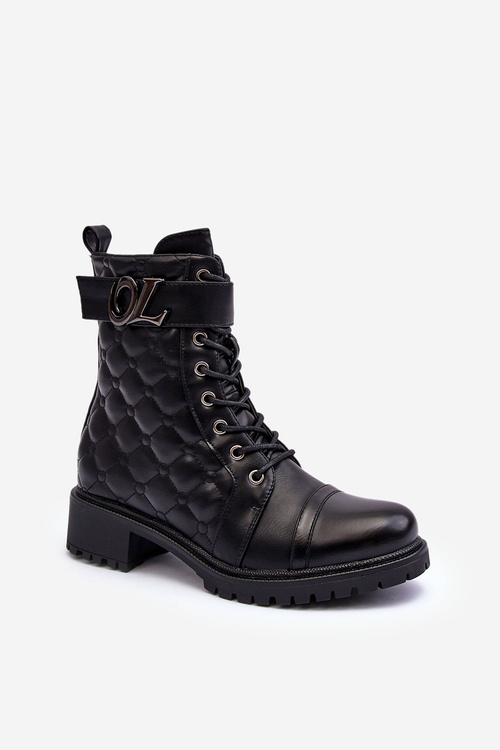 Kožené Pracovní Boty S Ozdobou Černé Davo