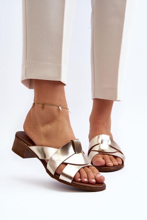 Zazoo 40236 Kožené dámske papuče na nízkom opätku zlaté