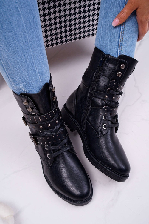 Dámské Kotníkové Boty Military Lakované Černé Bemmer