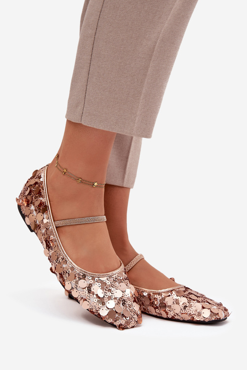 Baleríny Ozdobené Flitry Růžové Šampaňské Terlina