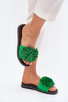 Dámské sandály zdobené květinami zelené Cellanen