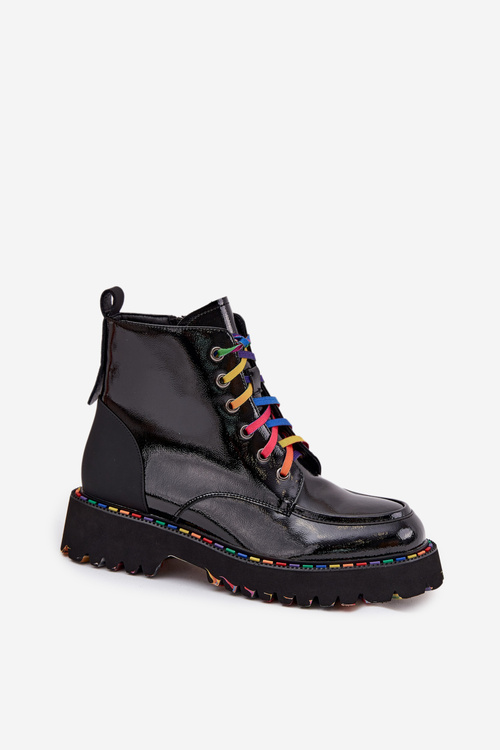 Kožené lakované dámské kotníkové boty Artiker 57C0064 Černé