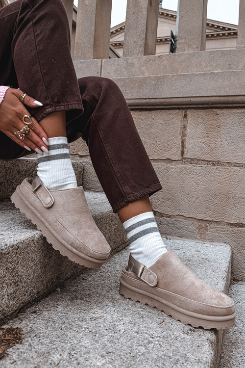 Dámské pantofle zateplené kožíškem na platformě béžové Azida