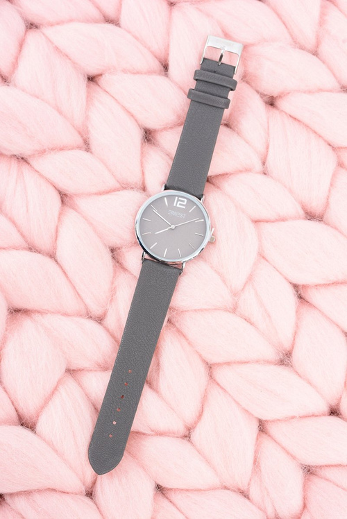 Klasické kožené tmavo šedé dámske hodinky Ernest