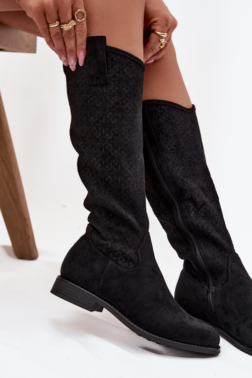 Dámské Kozačky Síťované Na Ploché Podpatky S Bar ski HY52 534 Černé