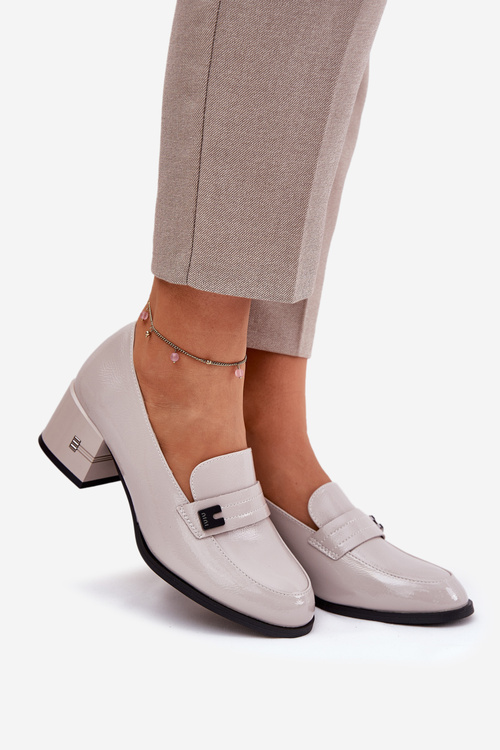 Lakované Kožené Polobotky Dámské Na Podpatku Vinceza 18105 Šedé