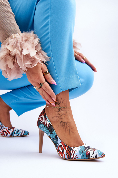 Módne kožené vysoké podpätky lewski topánky 2659 zelenú modrá