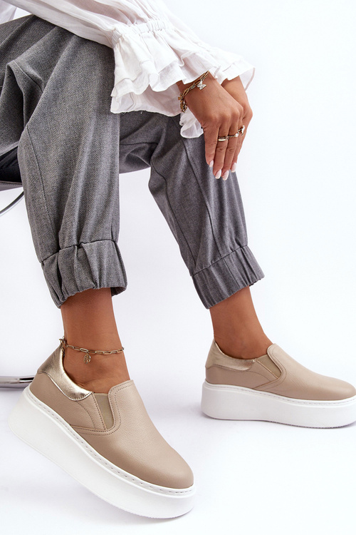 Dámské kožené sportovní boty na platformě Beżowe Lemar Manish