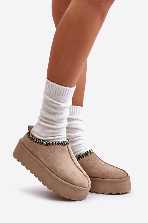 Dámske Papuče Na Platforme S Vyšívaním Béžové Neroma