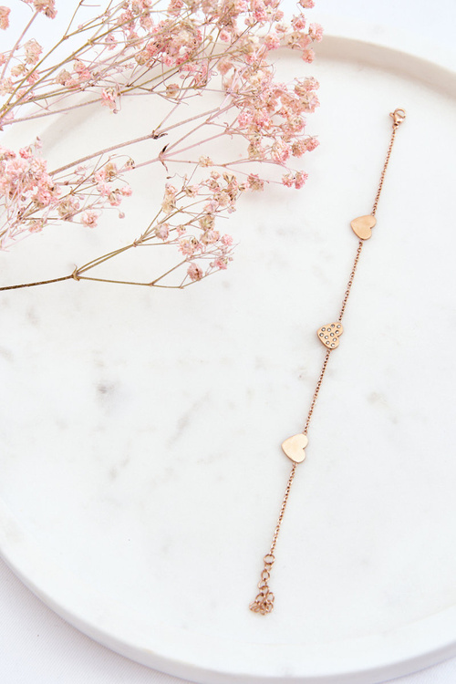 Dámska náramok celebrita 3 srdcia ružové zlato