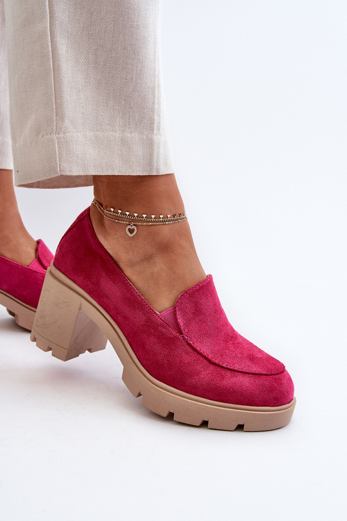 Dámske topánky z ekokože semišové na opätku a platforme fuksiové Arablosa