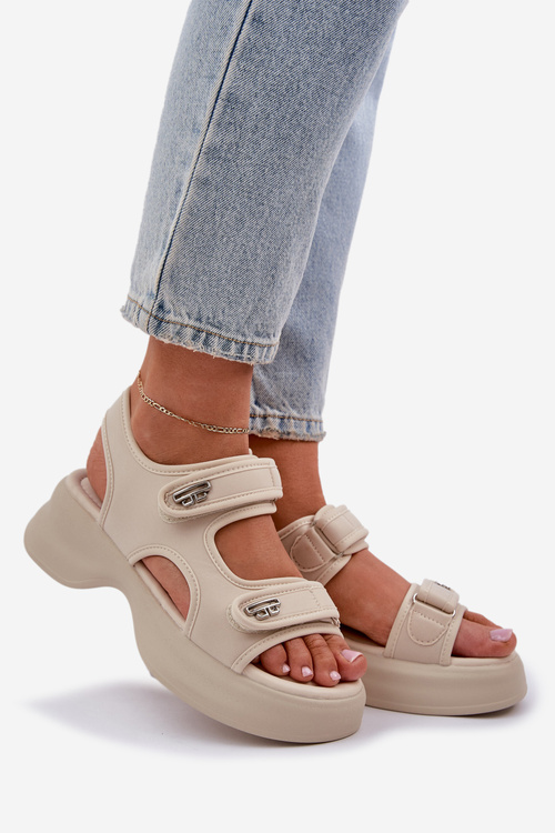 Textilné Ľahké Sandále Na Platforme Svetlo Béžové Deniffia