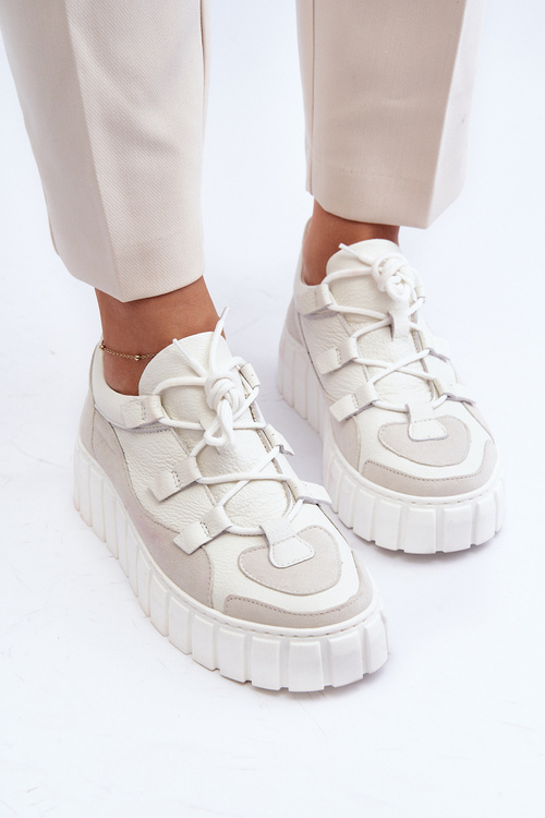 Dámské kožené sportovní boty na platformě M01/1 Zazoo světle béžové